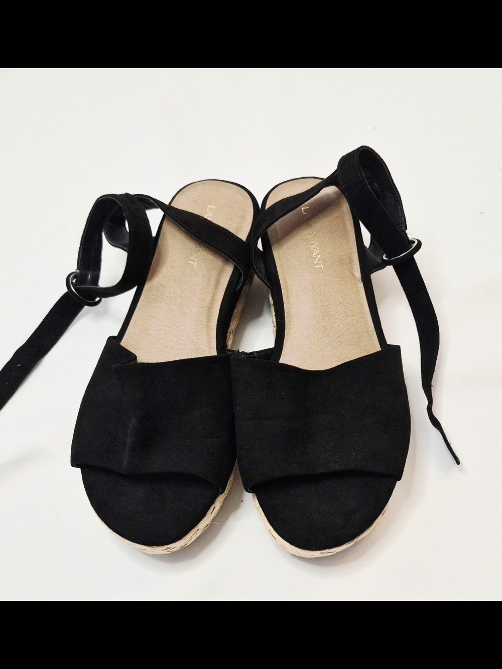 Lane Bryant Black Suede-Look Ankle Tie Espadrille Sandals